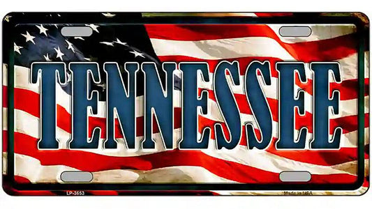 Tennessee on American Flag Metal Novelty License Plate
