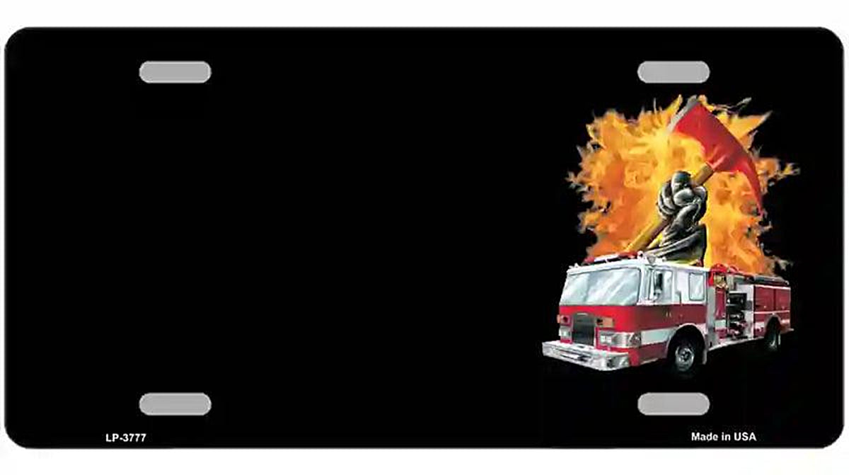 Fire Engine Flames Flaming Ax Offset Metal Novelty License Plate
