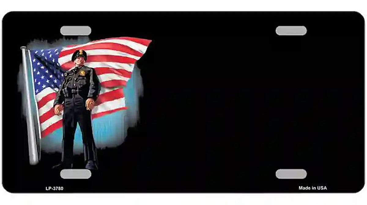 Police Officer American Flag Offset Metal Novelty License Plate
