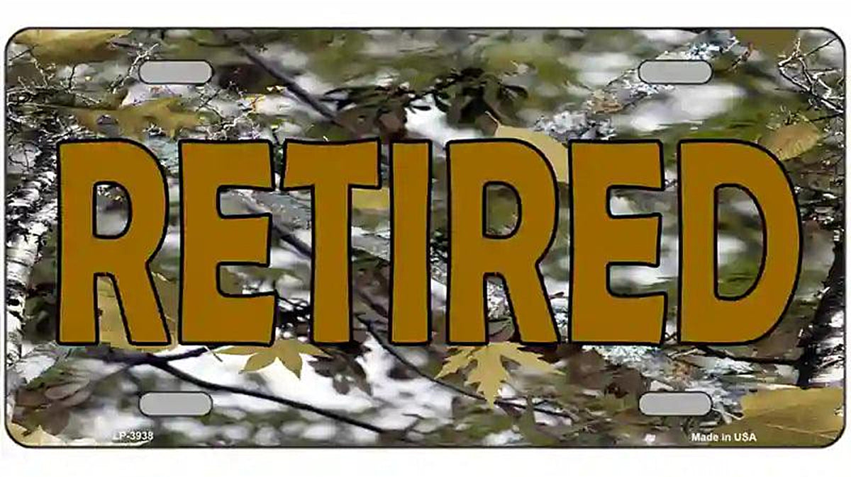 Retired Camouflage Metal Novelty License Plate