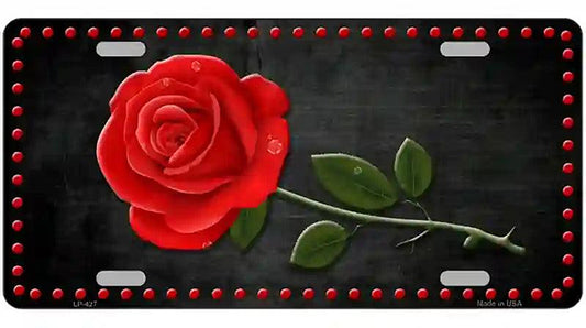 Rose Design Black Metal Novelty License Plate