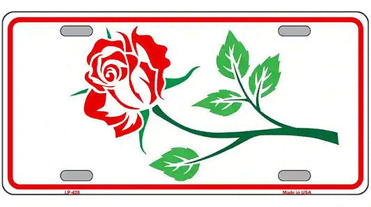 Rose Design White Metal Novelty License Plate