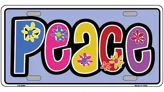 Peace And Flowers Metal Novelty License Plate