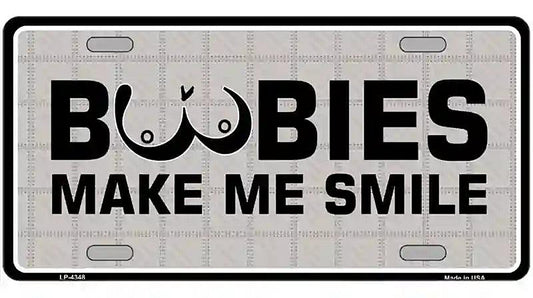 Boobies Make Me Smile Metal Novelty License Plate