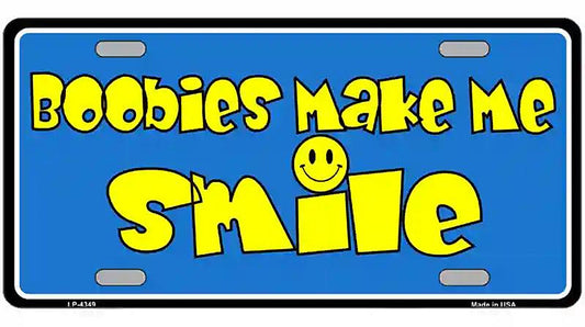 Boobies Make Me Smile Blue Metal Novelty License Plate