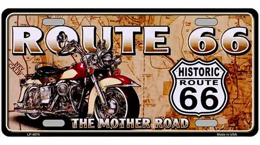 Route 66 Mother Road Metal Novelty License Plate