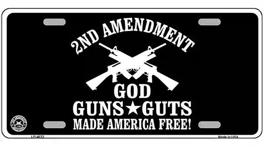 God, Guns, Guts Metal Novelty License Plate