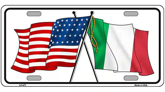 United States Italy Crossed Flags Metal Novelty License Plate