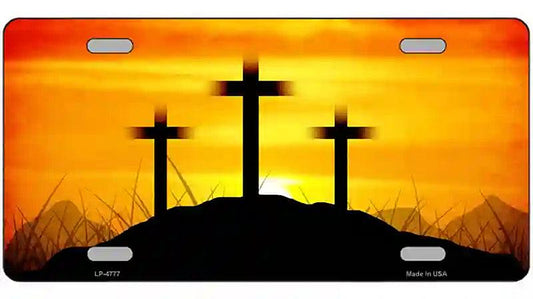 Three Crosses Sunset Metal Novelty License Plate