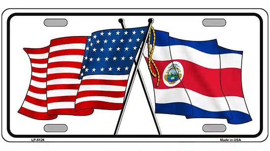 United States Costa Rica Crossed Flags Metal Novelty License Plate Sign