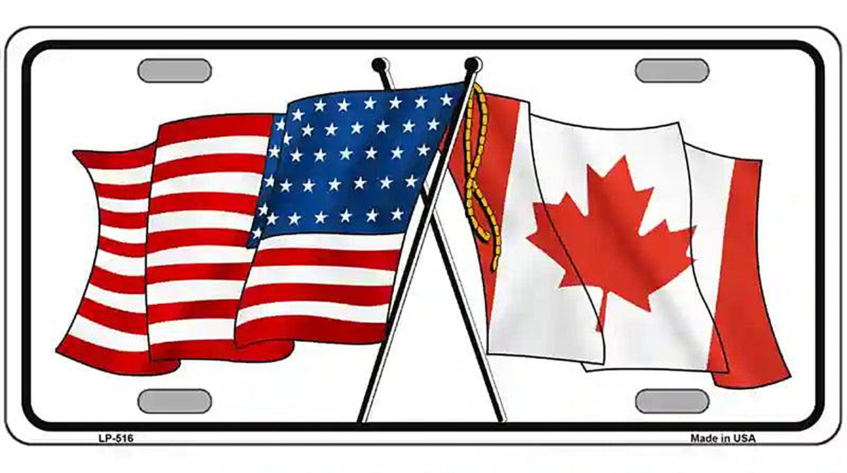United States Canadian Flag Metal Novelty License Plate