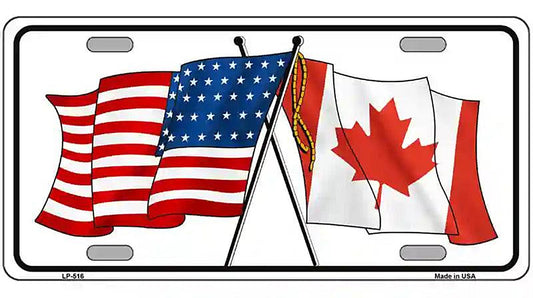 United States Canadian Flag Metal Novelty License Plate
