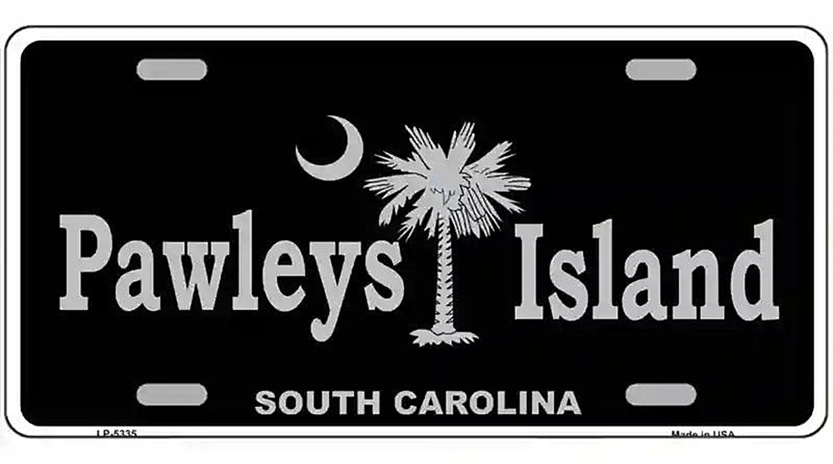 Pawleys Island Black Metal Novelty License Plate