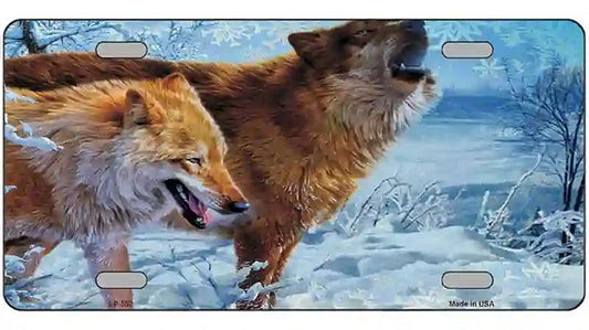 Wintertime Wolf Metal Novelty License Plate