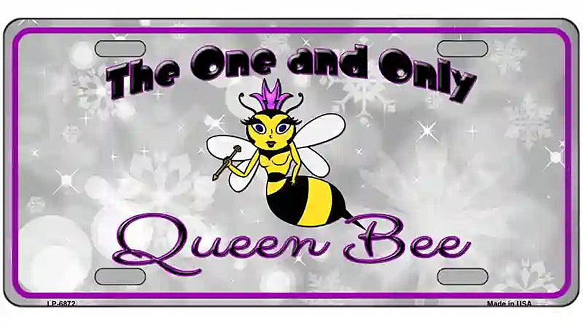 Queen Bee Purple Metal Novelty License Plate