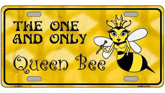 Queen Bee Yellow Metal Novelty License Plate