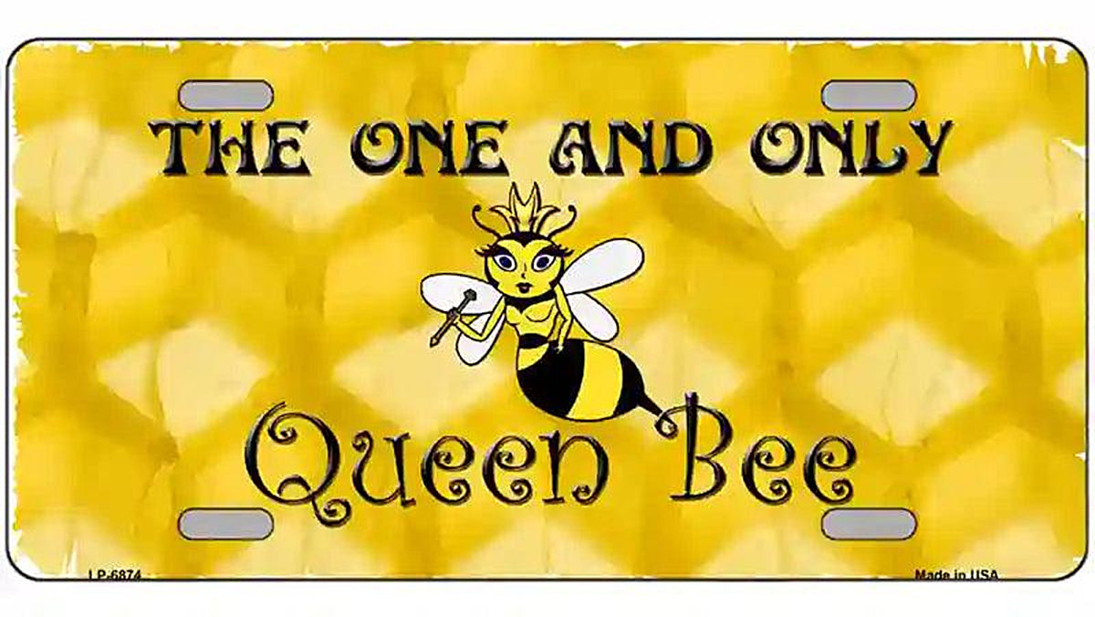 Queen Bee Honey Comb Metal Novelty License Plate