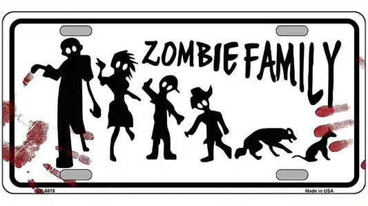 Zombie Family White Novelty Metal License Plate
