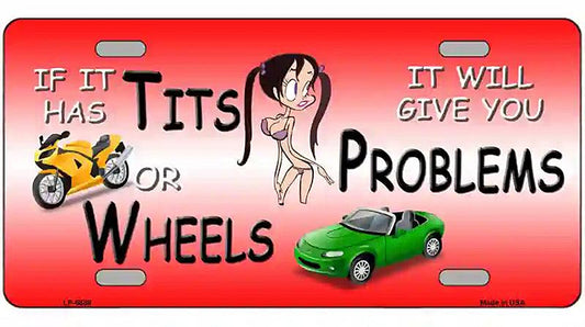 Tits Or Wheels Cartoon Metal Novelty License Plate