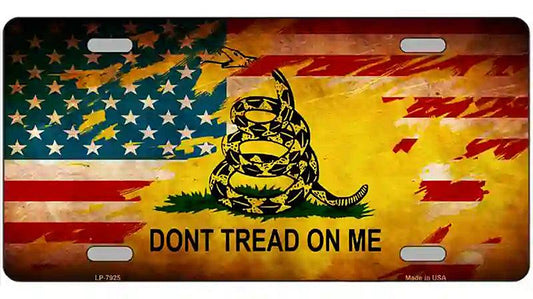 Dont Tread On Me US Flag Novelty Metal License Plate