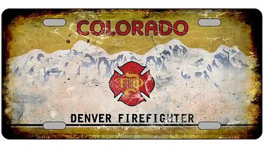 Denver Firefighter Rusty Novelty Metal License Plate