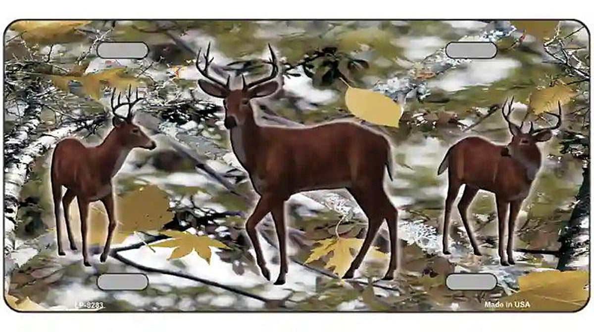 Deer On Camo Novelty Metal License Plate