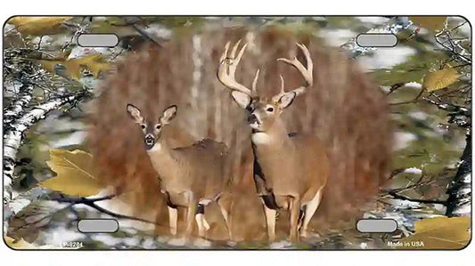 Two Deer On Camo Novelty Metal License Plate