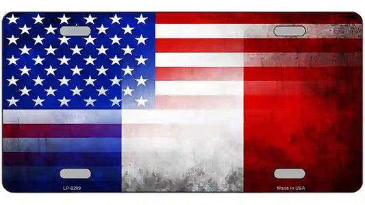 United States France Flag Fade Metal Novelty License Plate