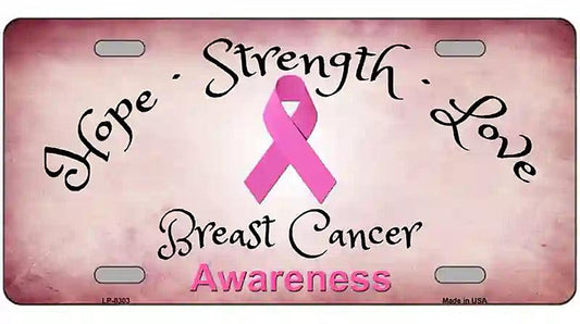 Breast Cancer Awareness Ribbon Novelty Metal License Plate