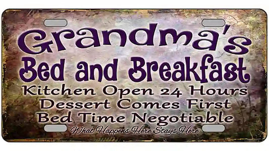 Grandmas Bed & Breakfast Metal Novelty License Plate