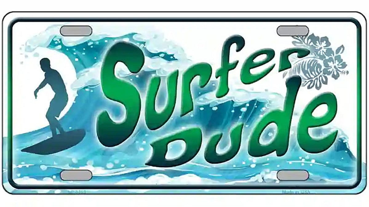 Surfer Dude Metal Novelty License Plate