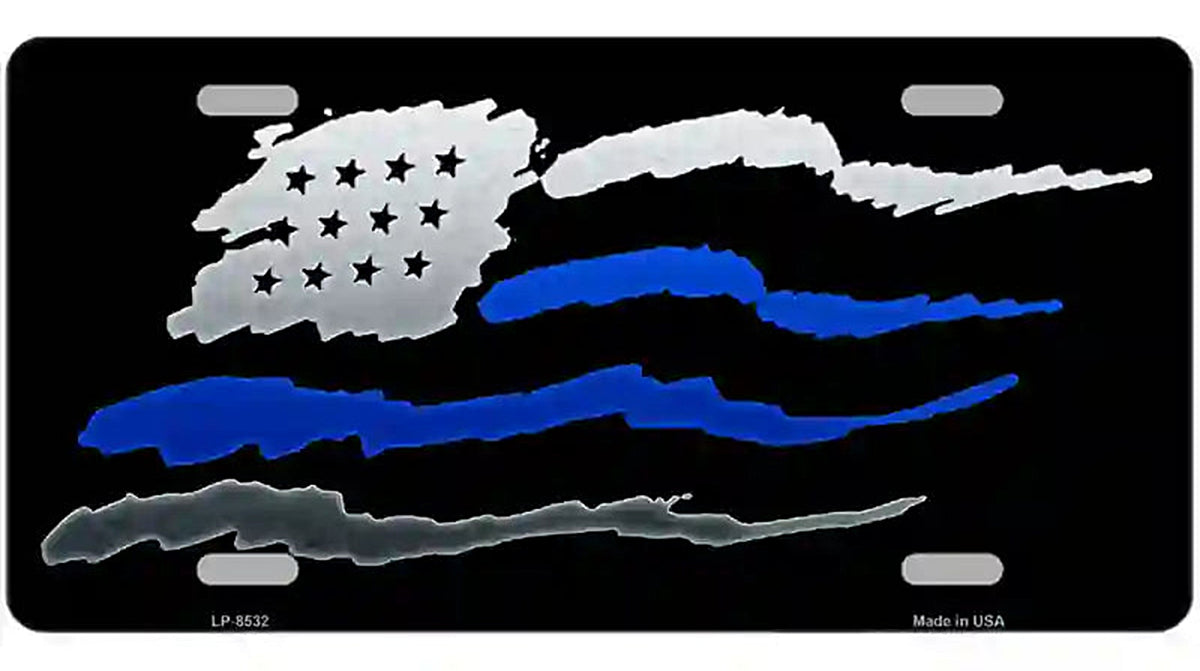 American Flag Thin Blue Line Metal Novelty License Plate