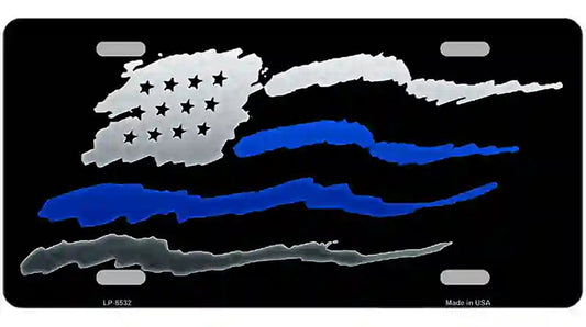 American Flag Thin Blue Line Metal Novelty License Plate