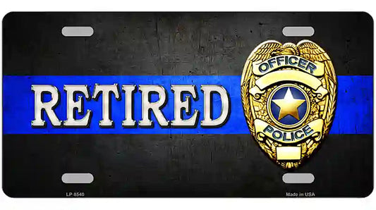 Retired Police Thin Blue Line Metal Novelty License Plate