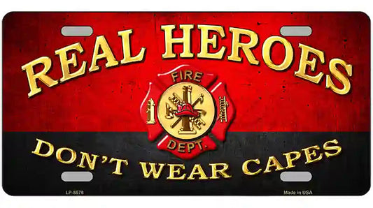Real Heroes Red Metal Novelty License Plate