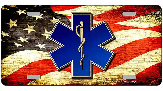 EMT Logo With USA Flag Metal Novelty License Plate