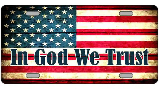 In God We Trust American Flag Metal Novelty License Plate