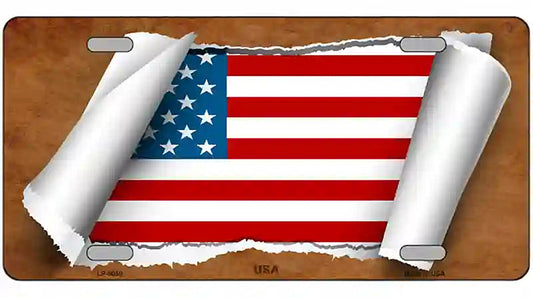 American Flag Scroll Metal Novelty License Plate
