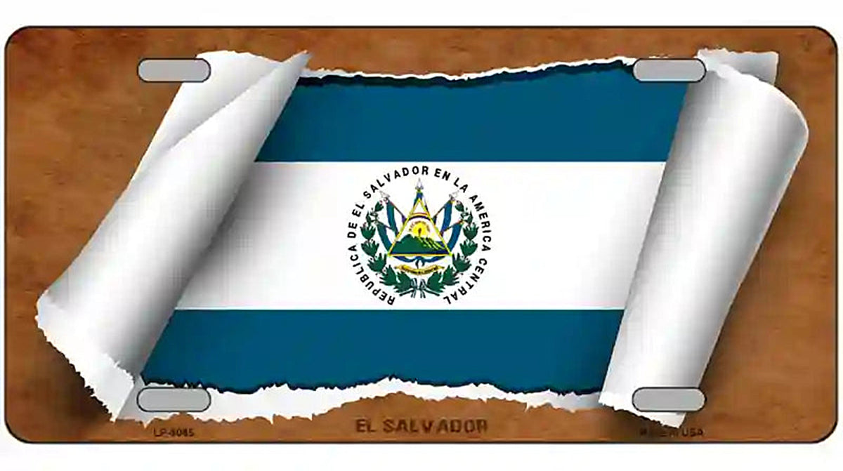 El Salvador Flag Scroll Metal Novelty License Plate