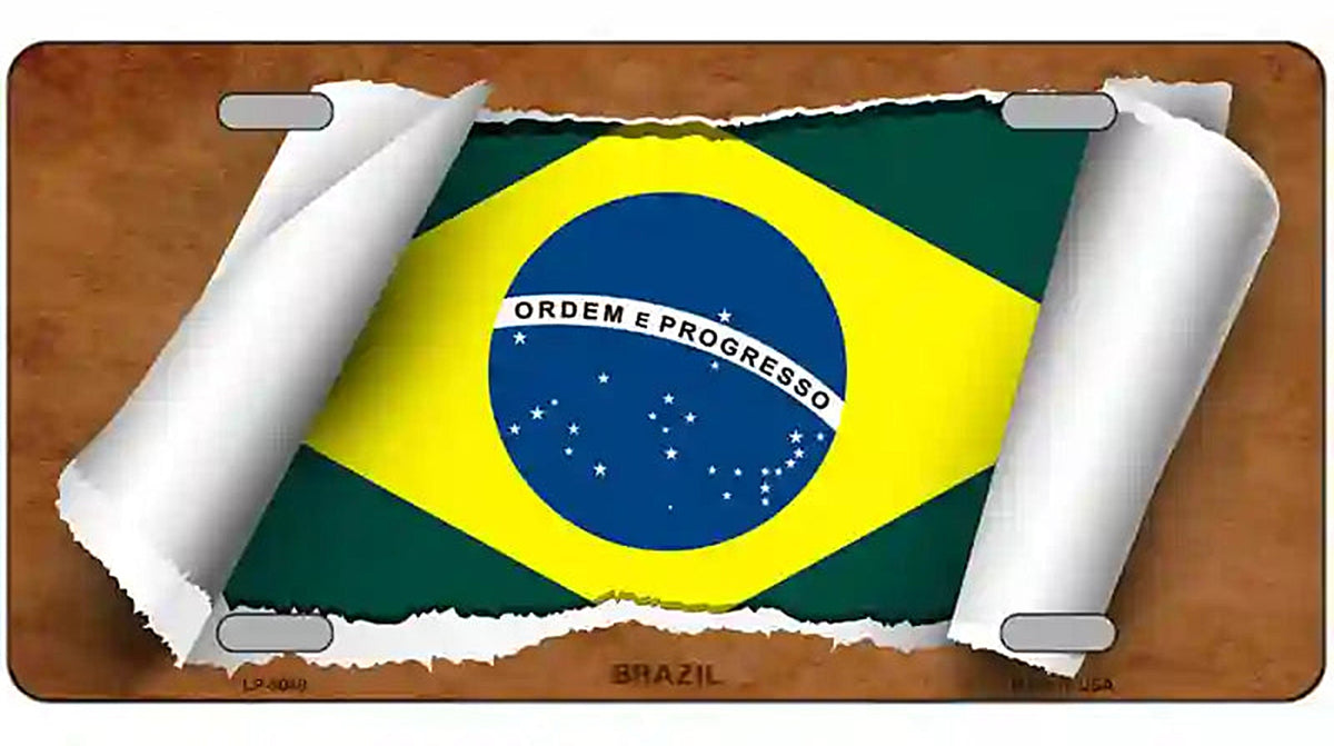 Brazil Flag Scroll Metal Novelty License Plate