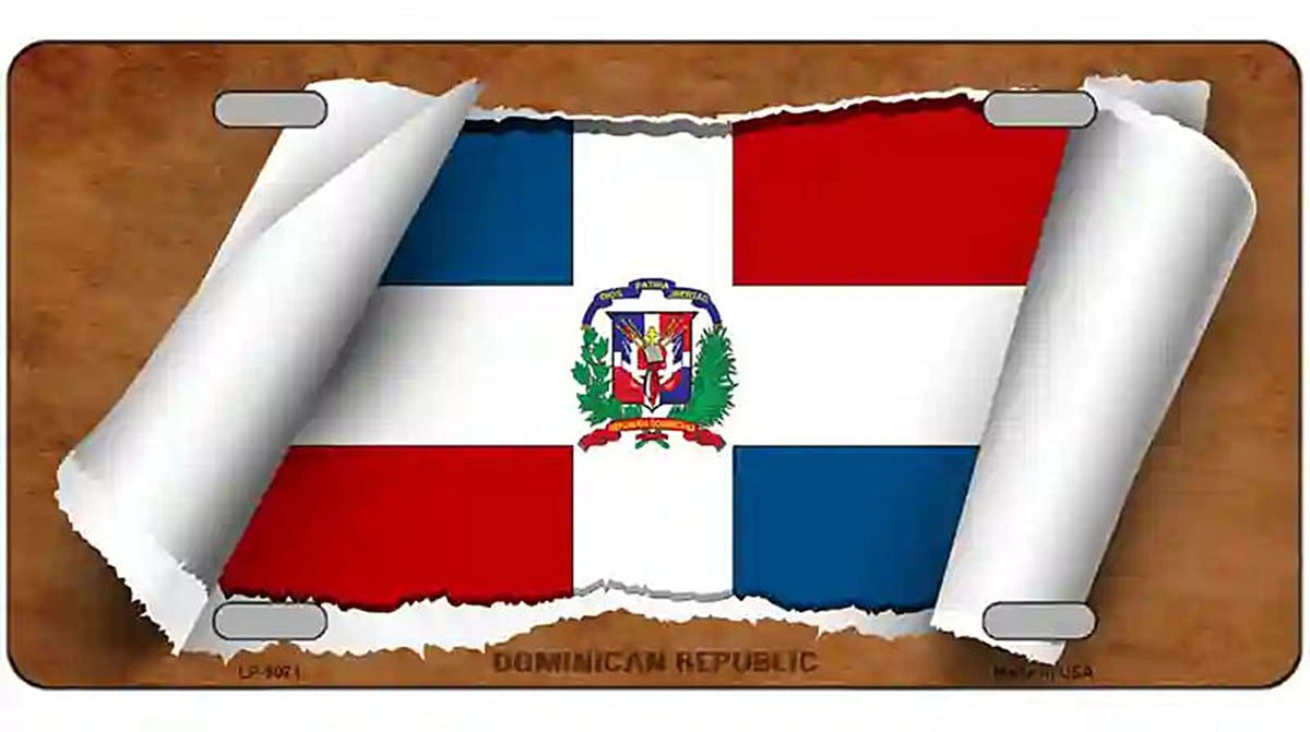 Dominican Republic Flag Scroll Metal Novelty License Plate