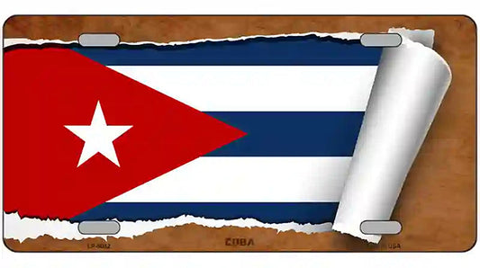 Cuba Flag Scroll Metal Novelty License Plate