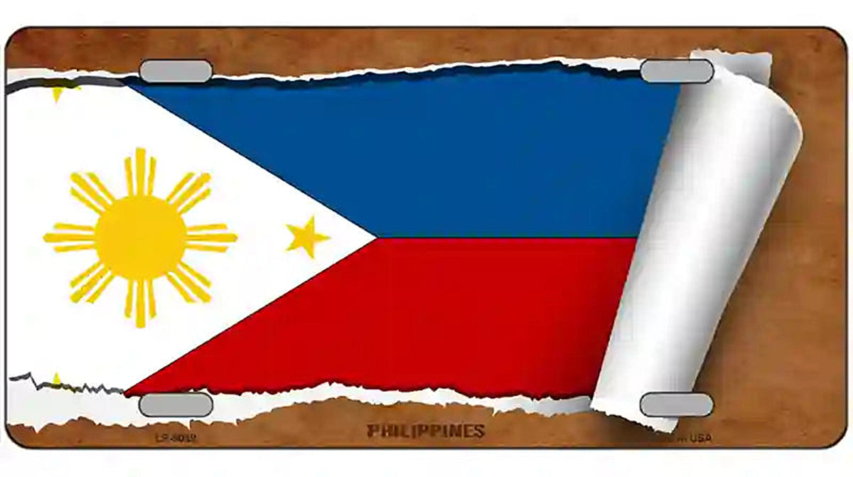 Philippines Flag Scroll Metal Novelty License Plate
