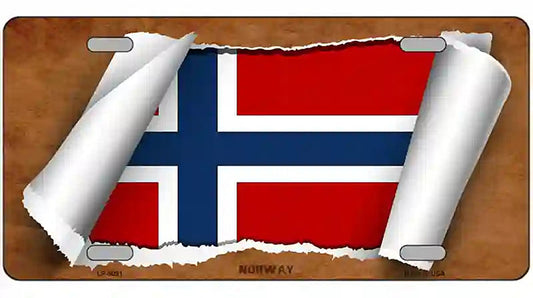 Norway Flag Scroll Metal Novelty License Plate