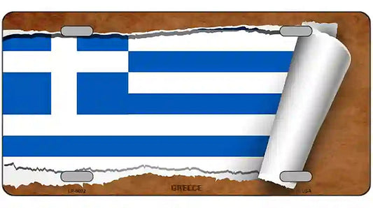 Greece Flag Scroll Metal Novelty License Plate