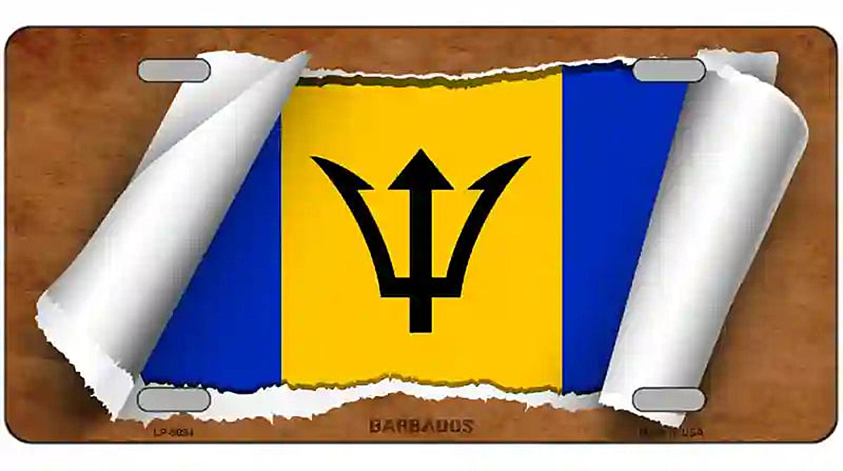 Barbados Flag Scroll Metal Novelty License Plate