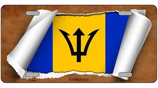 Barbados Flag Scroll Metal Novelty License Plate