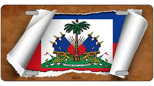 Haiti Flag Scroll Metal Novelty License Plate