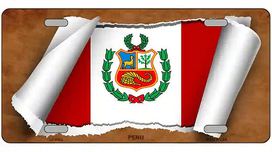 Peru Flag Scroll Metal Novelty License Plate