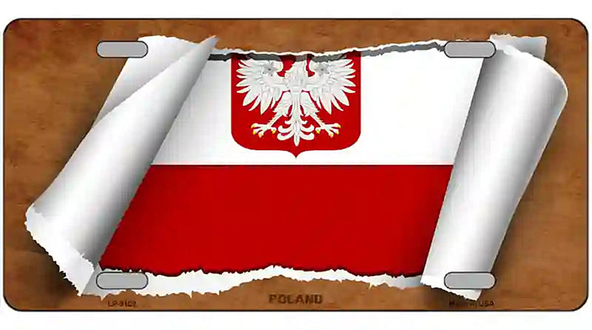 Poland/Eagle Flag Scroll Metal Novelty License Plate